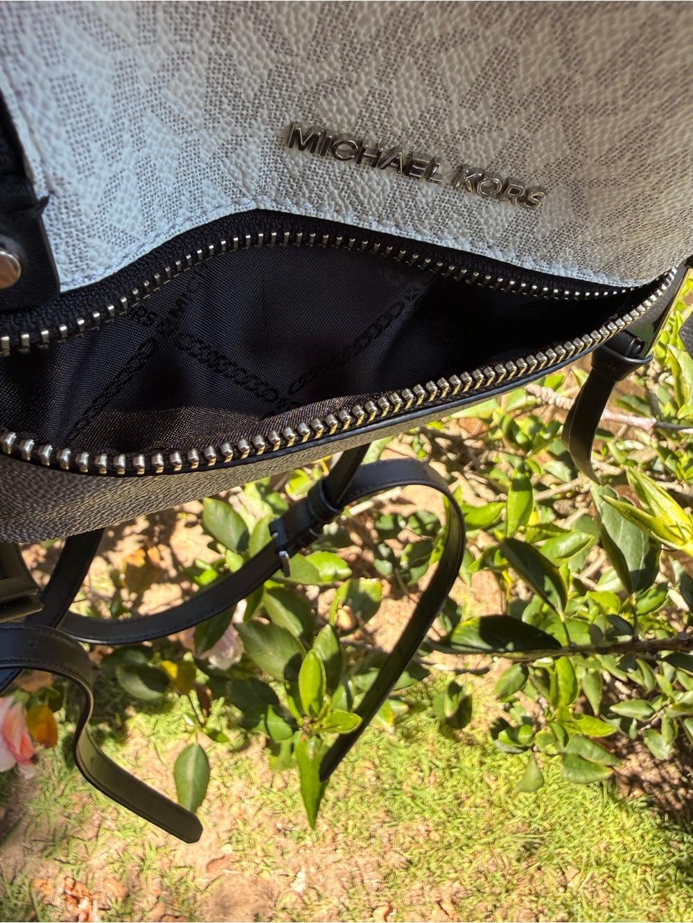 Michael Kors Two-Tone Mini Backpack in Black and Light Gray - Picture 9 of 11
